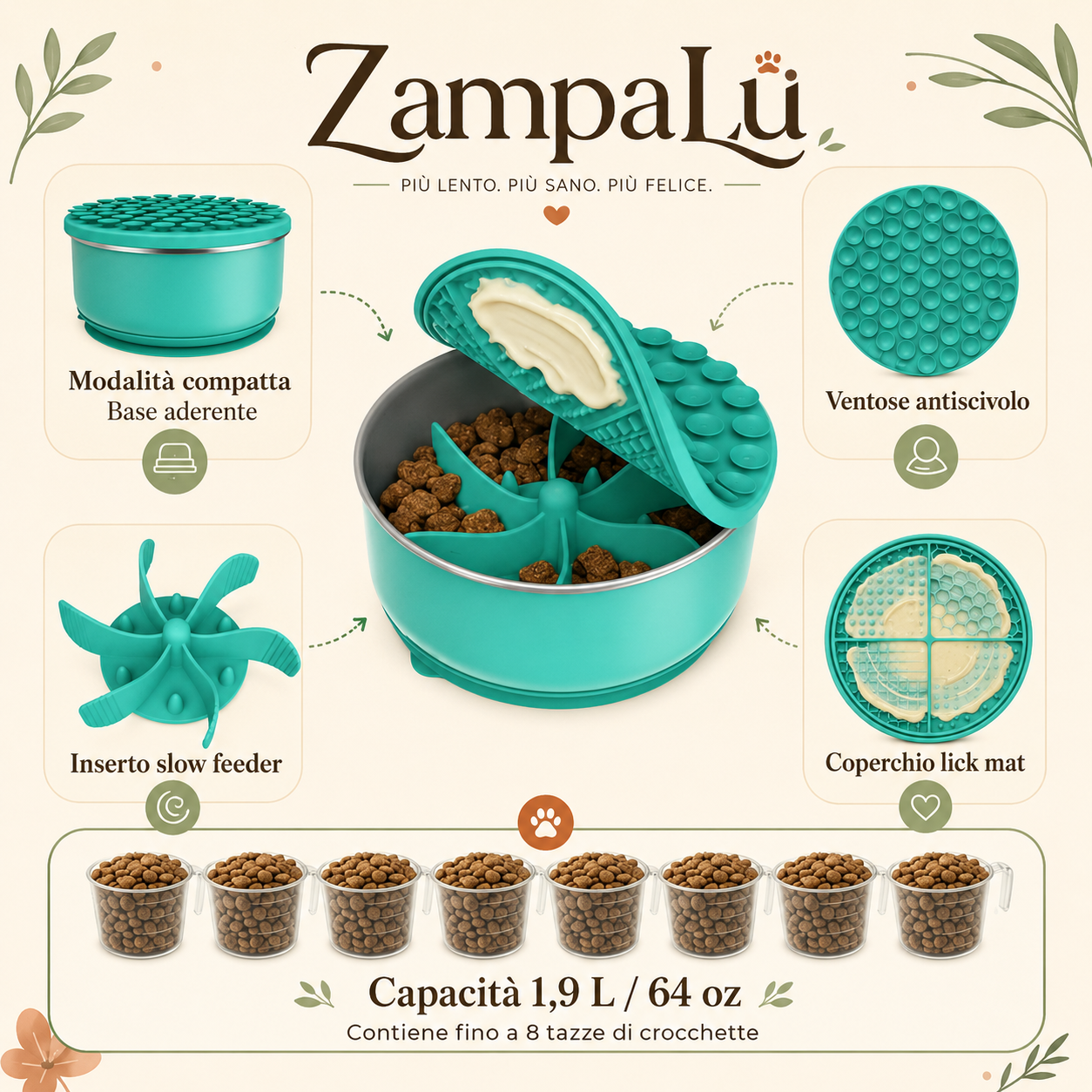 CalmBowl 4-in-1 — Ciotola Slow Feeder per Cani con Lick Mat